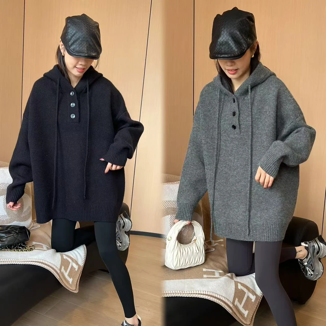 二姐的宝藏秋冬极简慵懒连帽针织套头长袖毛衣#24406