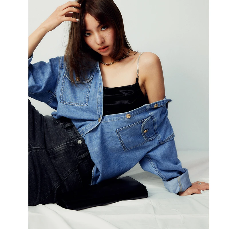 D家 时髦DENIMONDENIM 更贵气小香气质轻柔蓬松肤感牛仔衫 N33939