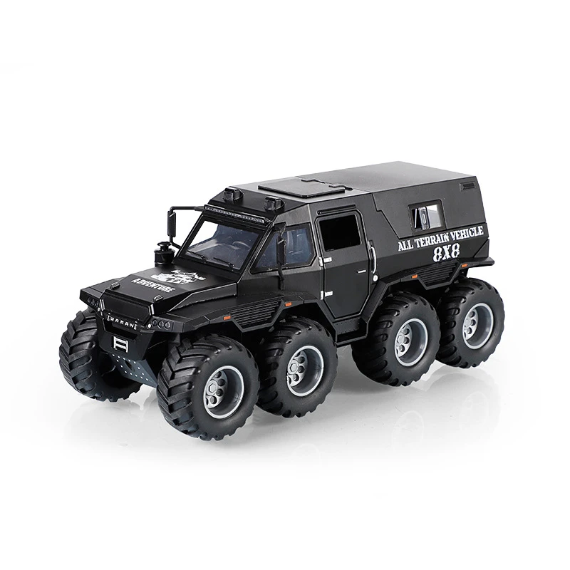 1:24征服者萨满8X8合金仿真汽车模型回力声光越野车男孩玩具3909