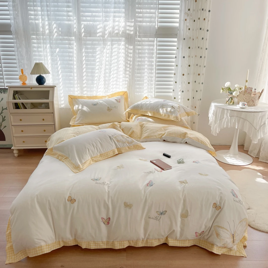 美如梦丨蝶恋 全棉水洗棉四件套精致蝴蝶刺绣三件套床上用品