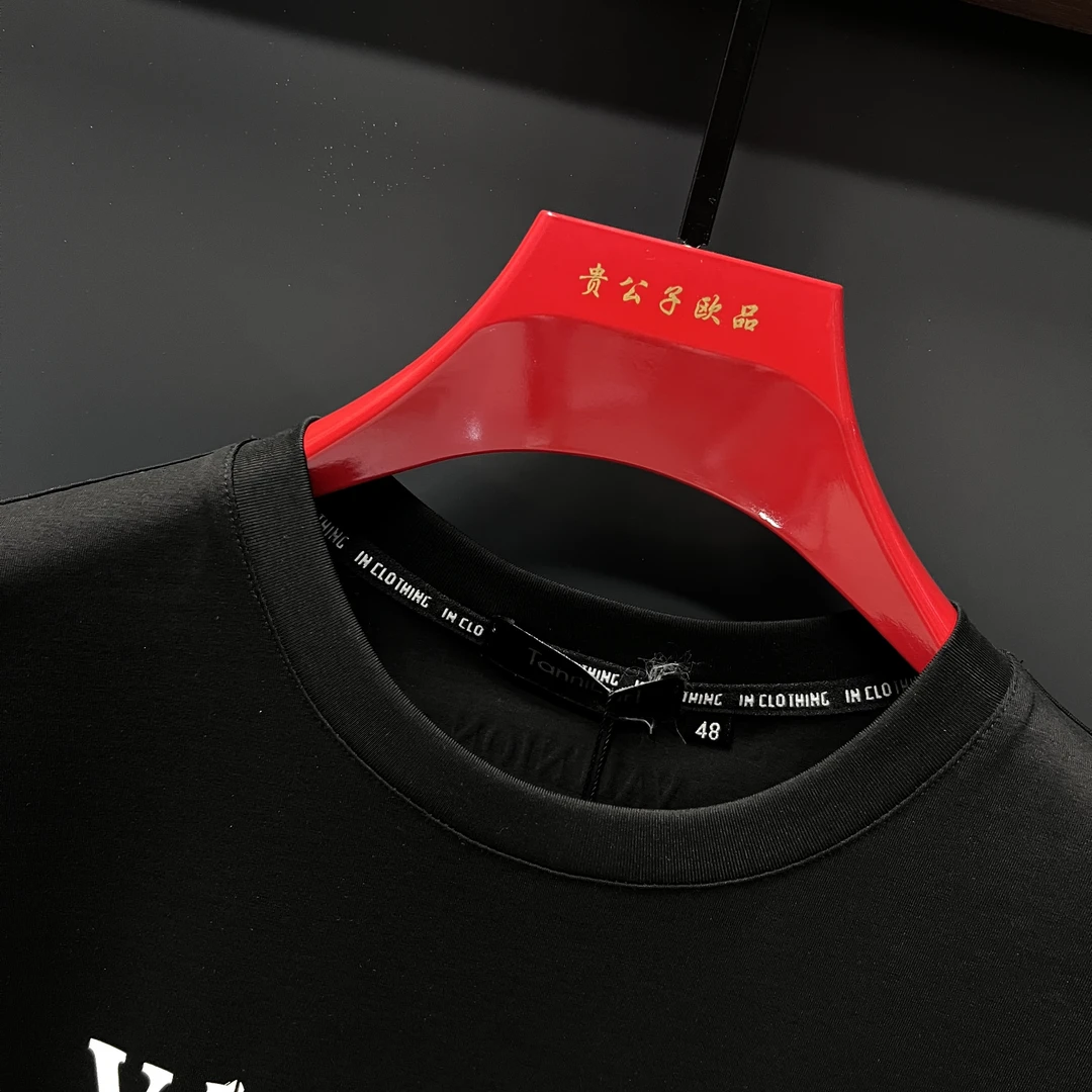 欧品男士夏季新款个性潮流圆领休闲时尚商务百搭T恤春夏印花 6253