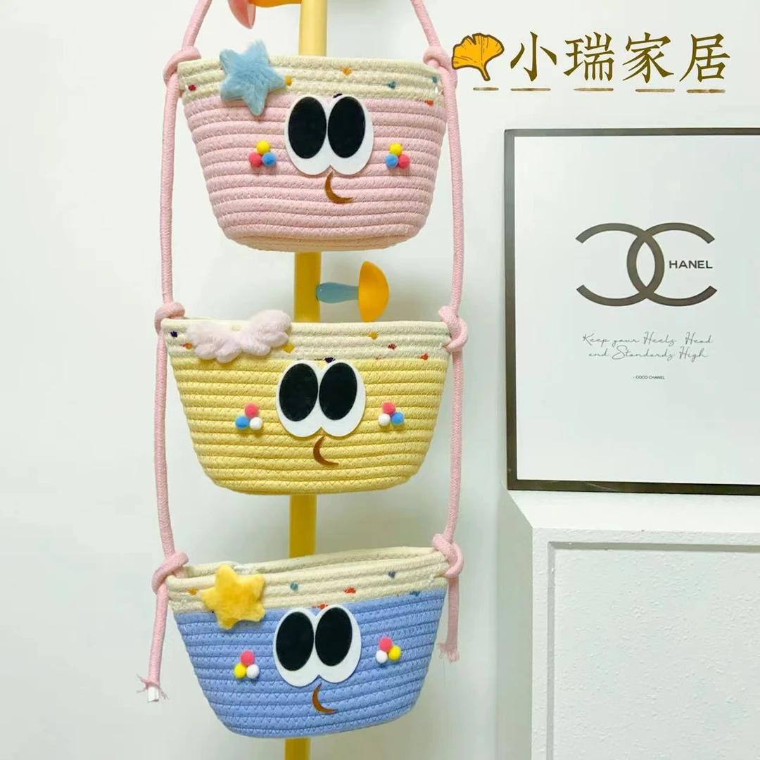 新款多巴胺大眼妹三层卡通墙挂式家用客厅大容量储物创意可爱挂篮
