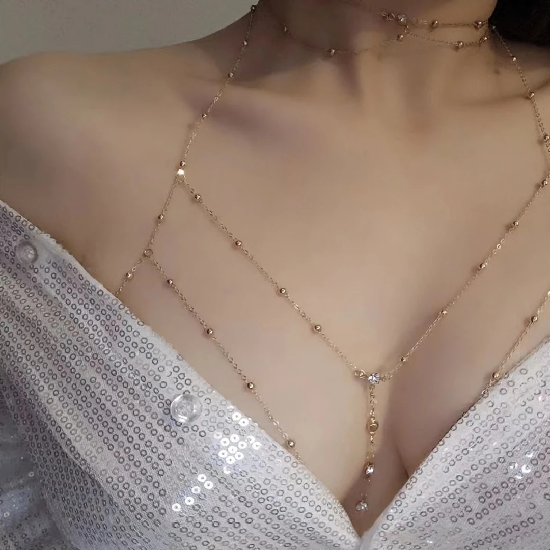 合金仿水晶项链 性感气质胸链身体链款项链女爆款轻奢义乌饰品