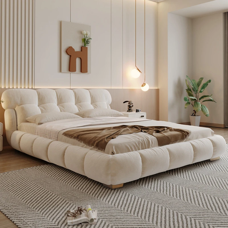 法式奶油风云朵泡芙床现代简约家用小户型双人床卧室牛奶肤感绒