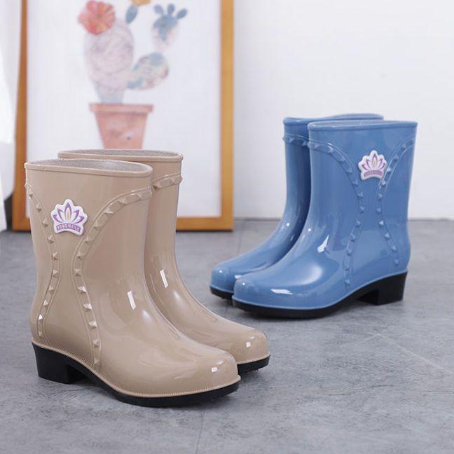 雨鞋女中筒女士水鞋子女加绒保暖防水雨靴防滑增高半筒水靴女胶鞋