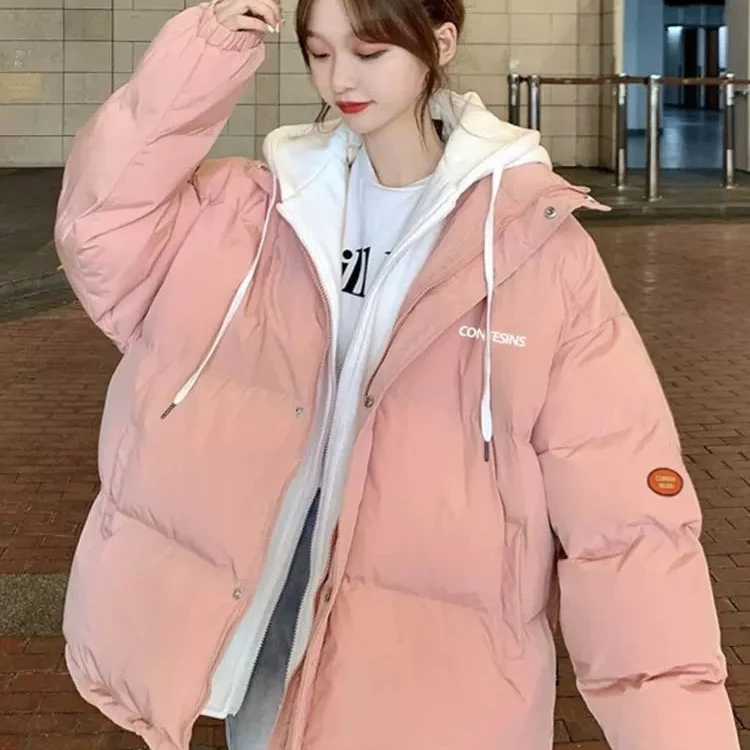 羽绒衣假两件羽绒棉服女冬季新款潮流加厚保暖学生面包服情侣款