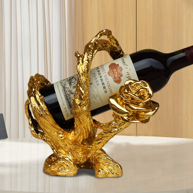创意欧式玫瑰花红酒架酒瓶架轻奢高档电镀客厅餐厅酒柜装饰品摆件