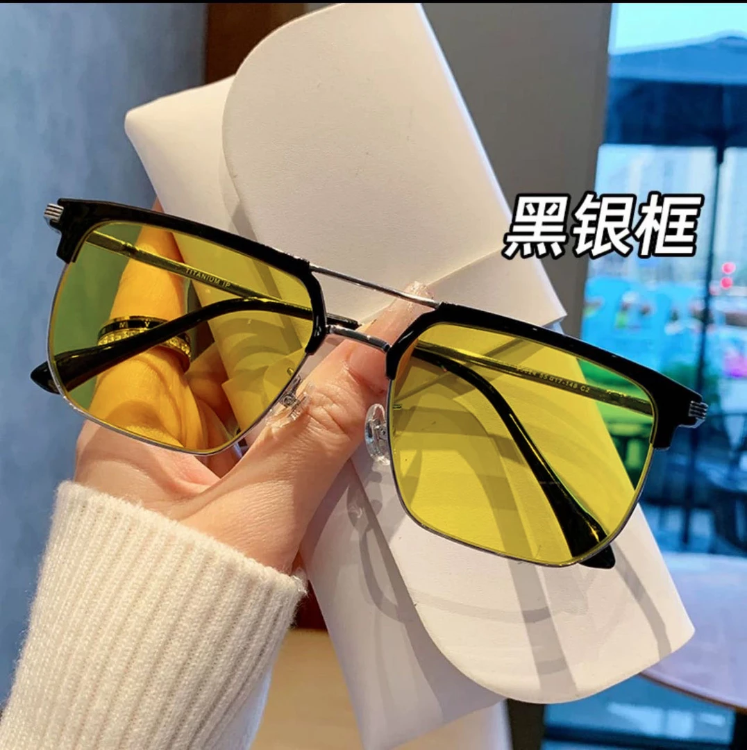 感光变色近视眼镜男款复古痞帅纯钛防辐射抗蓝光疲劳平光镜双梁潮