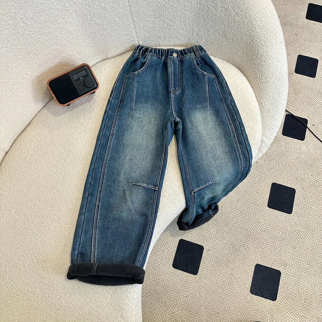 【2024冬款新品】青少年时尚百搭宽松加绒加厚休闲牛仔裤HWD065