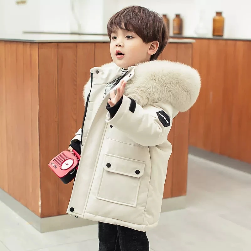 巴拉开门2025中长款儿童羽绒服男童保暖洋气小童宝宝加厚白鸭绒