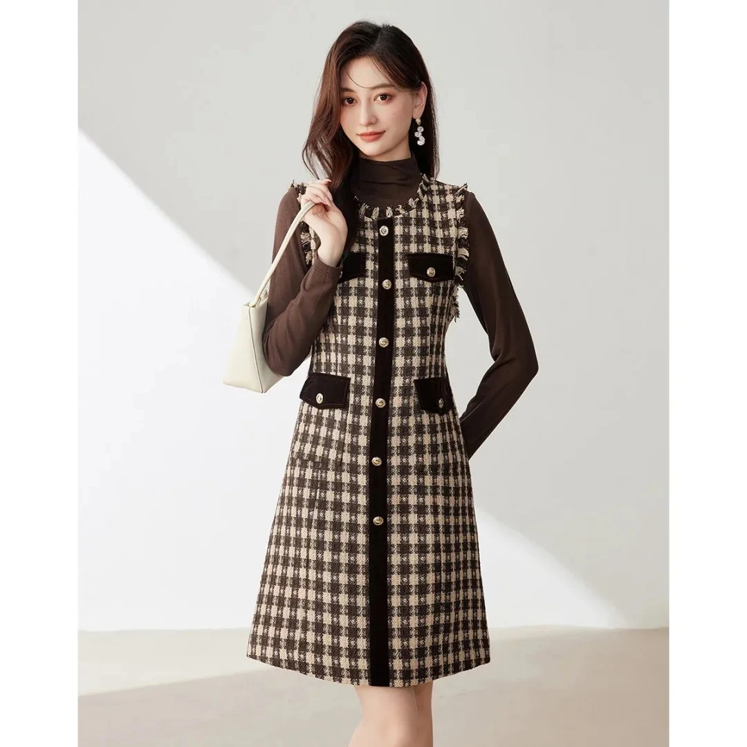 JIRUIMAN/吉瑞曼春秋法式优雅都市通勤时尚格子印花两件套TQ936