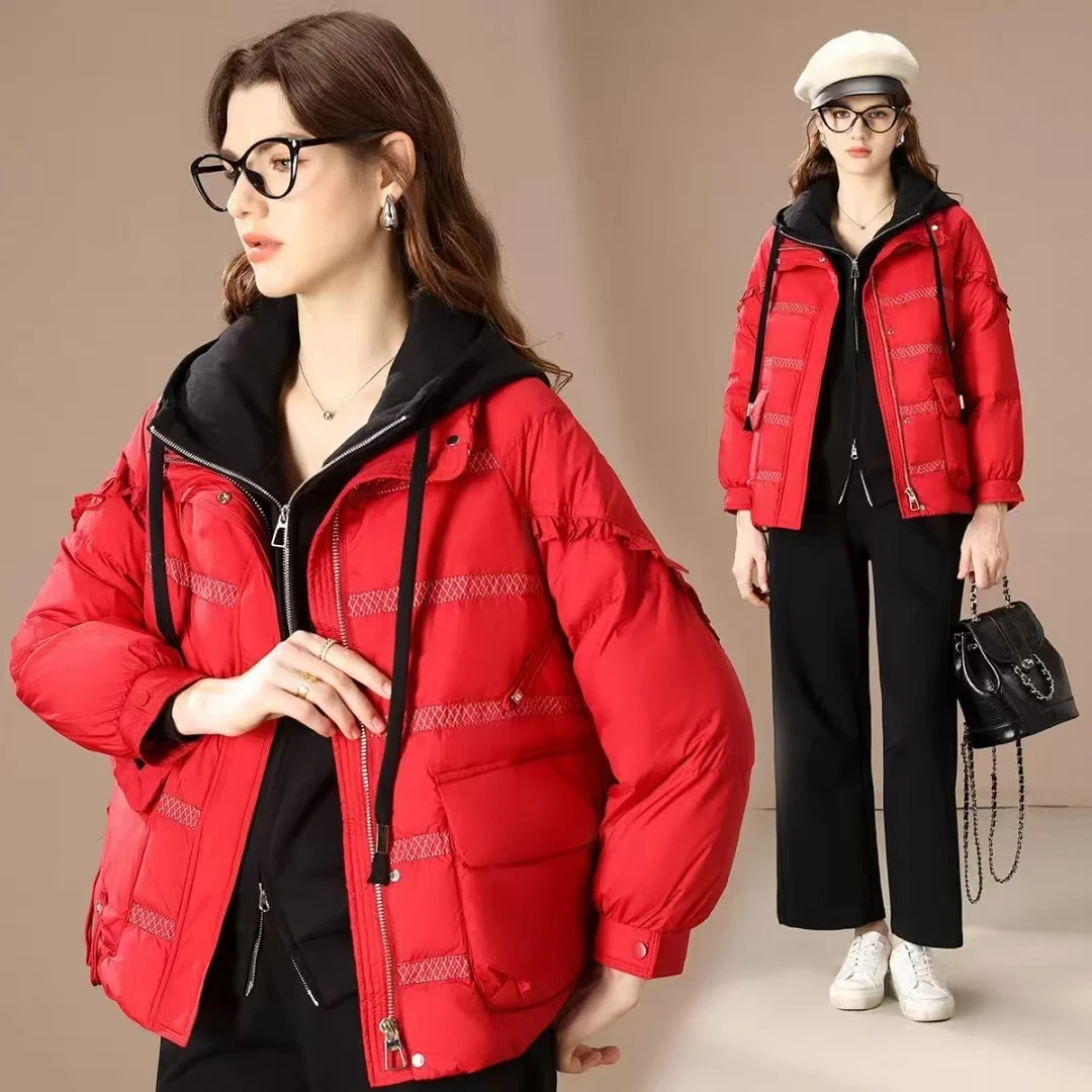 JIRUIMAN/吉瑞曼秋冬新品休闲减龄木耳边轻薄羽绒服女外套RY561