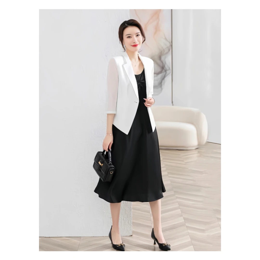 微瑕【TZ779】春夏时尚气质连衣裙高级感吊带裙子西服两件套
