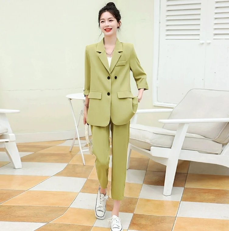 JIRUIMAN/吉瑞曼文艺范后开叉薄款小西服搭九分裤两件TK925