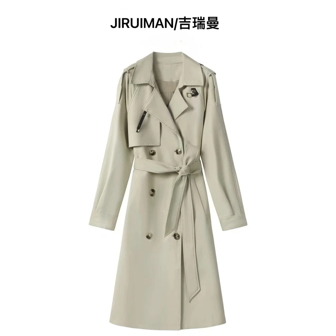 JIRUIMAN/吉瑞曼时尚英伦风翻领宽松简约中长款风衣YF516