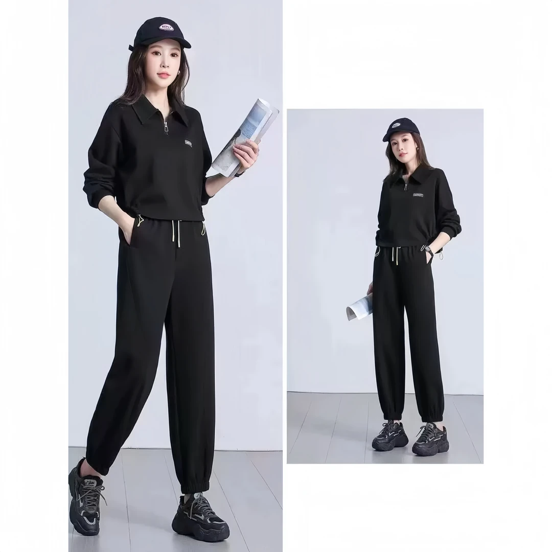 新款时尚黑色休闲运动减龄两件套TK319