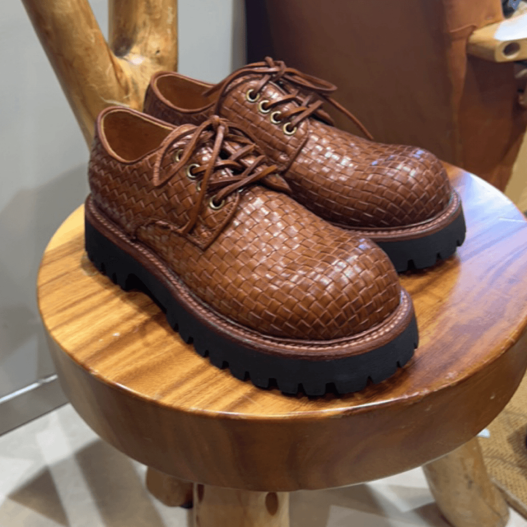 意大利手工小牛皮编织款轻底休闲鞋