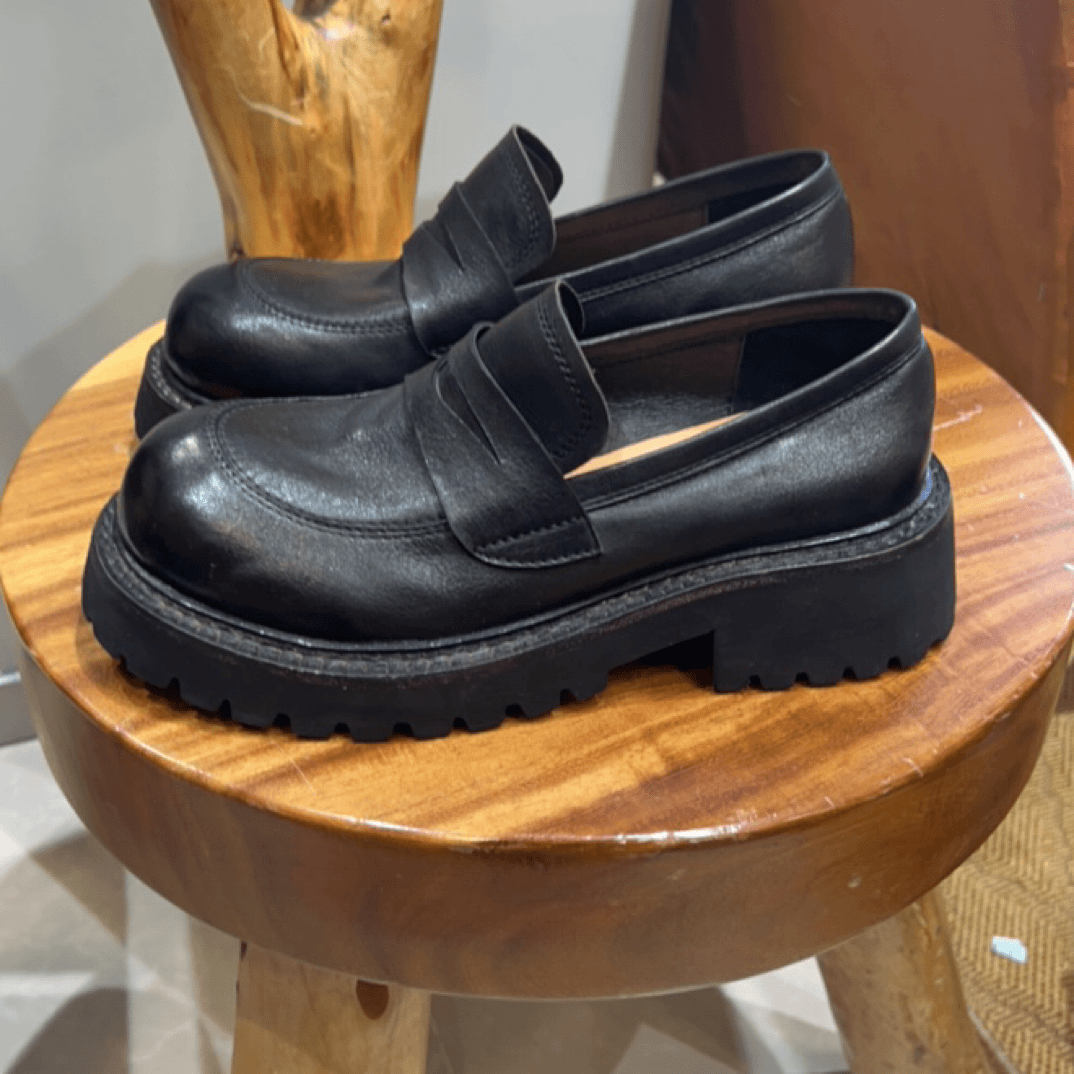 水洗马皮英伦风复古鞋单鞋女2024春秋季新款圆头一脚蹬粗跟乐福鞋