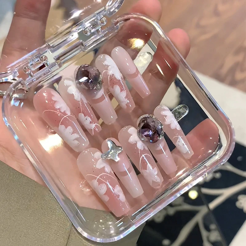 冰花手工穿戴甲光疗成品渐变纯欲甜心指甲贴穿戴甲批发