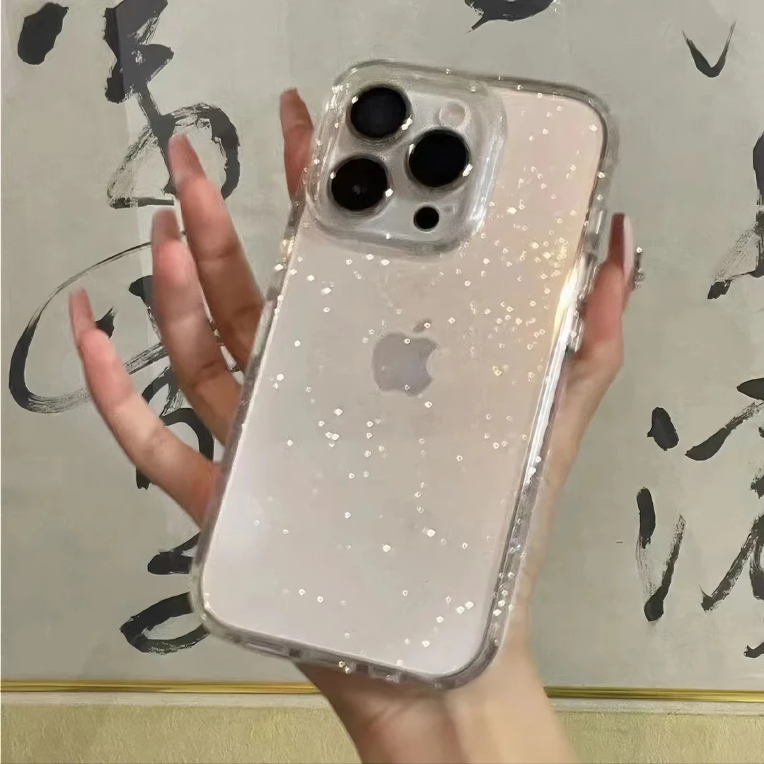 ins透明闪粉苹果15promax手机壳iPhone14高级13/12软壳11女XSXR套