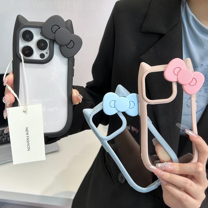 ins立体猫耳蝴蝶结适用苹果15手机壳iPhone13/14新款12新款11网红