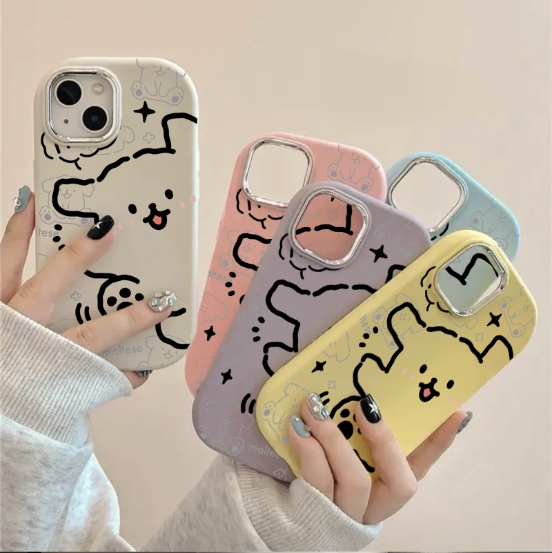 ins线条小狗苹果15promax肤感壳iPhone13卡通14/11手机壳12防摔XS