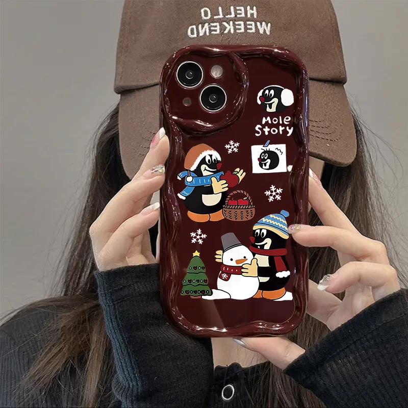 卡通圣诞鼹鼠苹果15promax手机壳13/11复古iPhone14全包12软XSXR