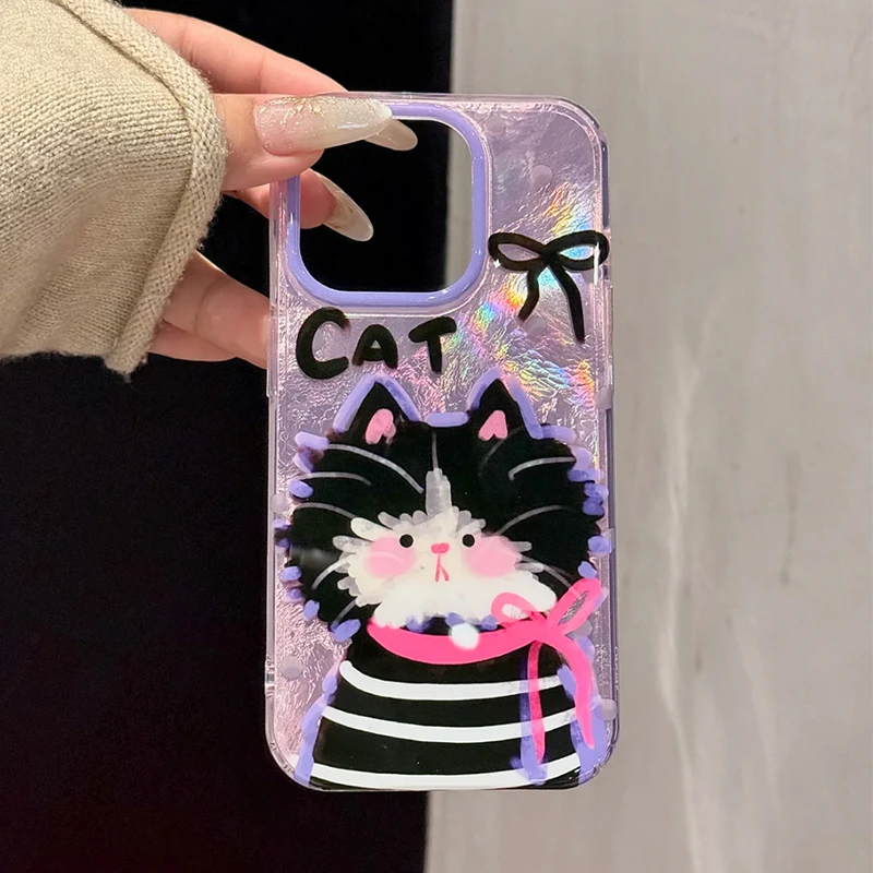 这家壳紫色潦草小猫适用iPhone15手机壳苹果1316华为vivo小米oppo