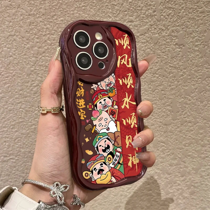 招财进宝财神iPhone14手机壳苹果15新年13红色11华为vivo小米oppo