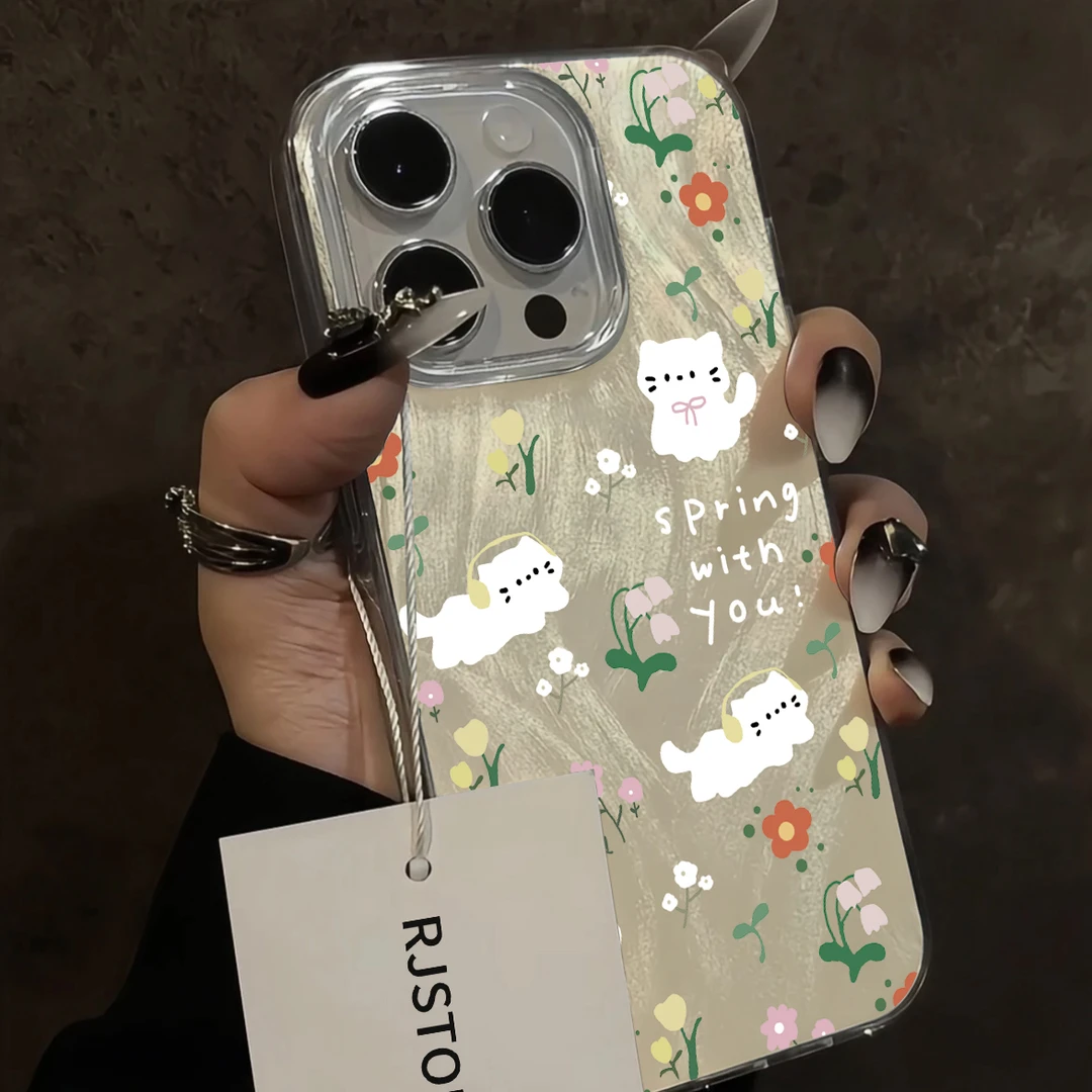 小清新碎花猫咪适用苹果15promax手机壳iPhone14/13小众11软12女