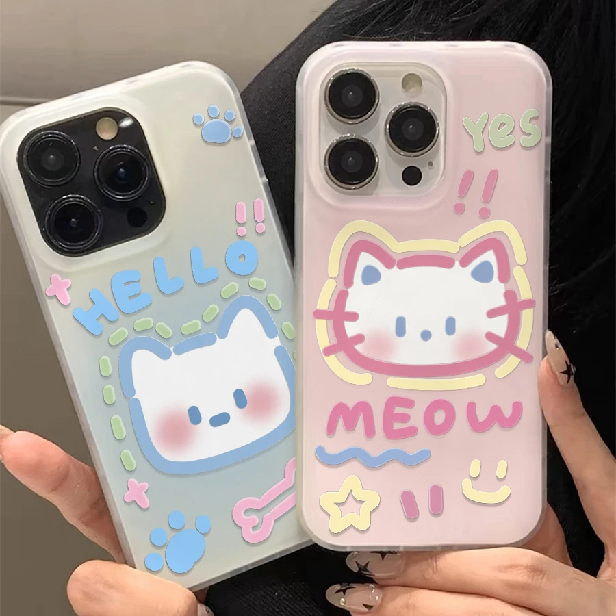 趣味壳晕染涂鸦猫狗适用苹果15手机壳iPhone13/14情侣12磨砂11软