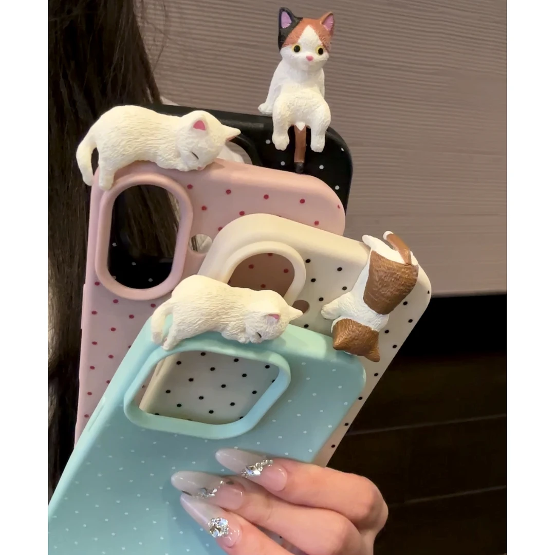趣味壳韩系波点立体猫咪适用iPhone16promax苹果1513手机壳14新款