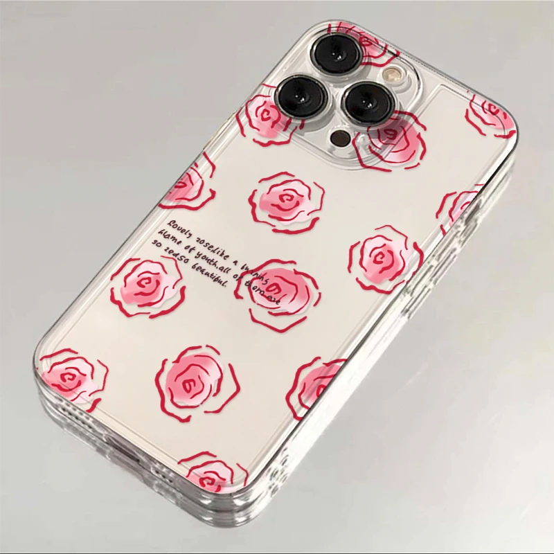 ins韩系粉玫瑰iPhone14手机壳苹果15/11软壳1312华为vivo小米oppo