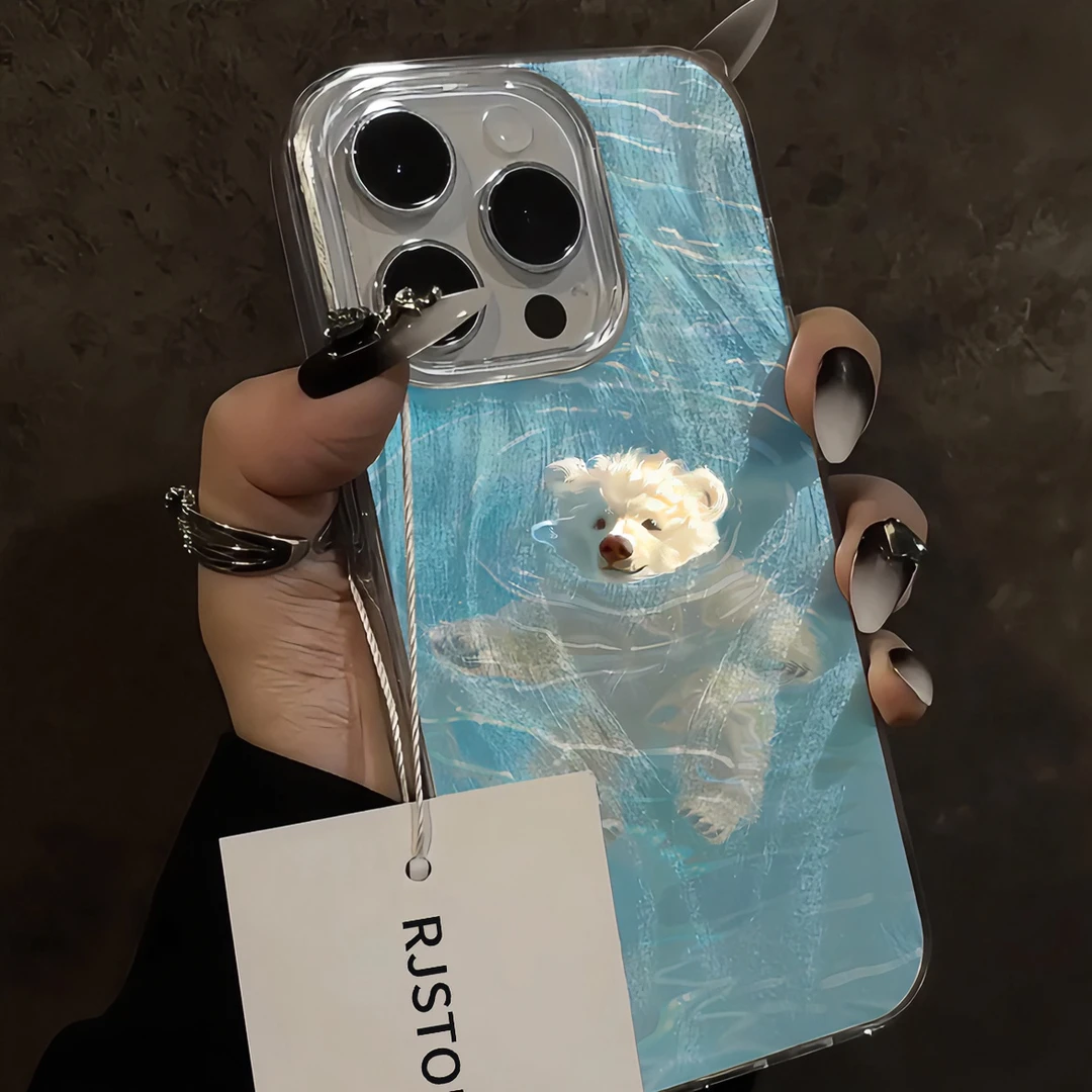 ins夏日游泳北极熊iPhone15promax苹果13手机壳14/11小众12可爱软