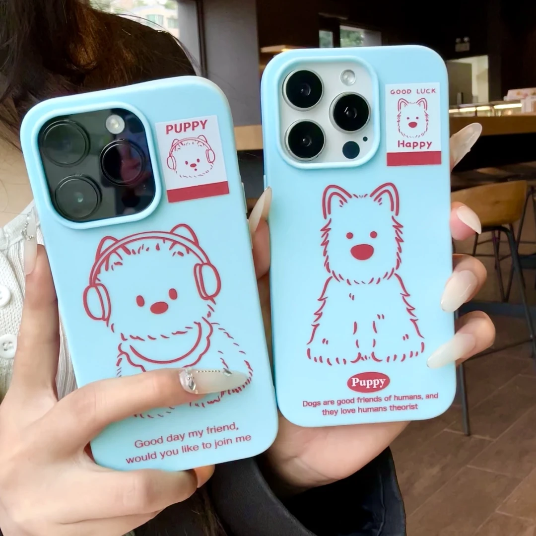 趣味壳ins简约红线条小狗适用苹果15promax手机壳13情侣iPhone14/