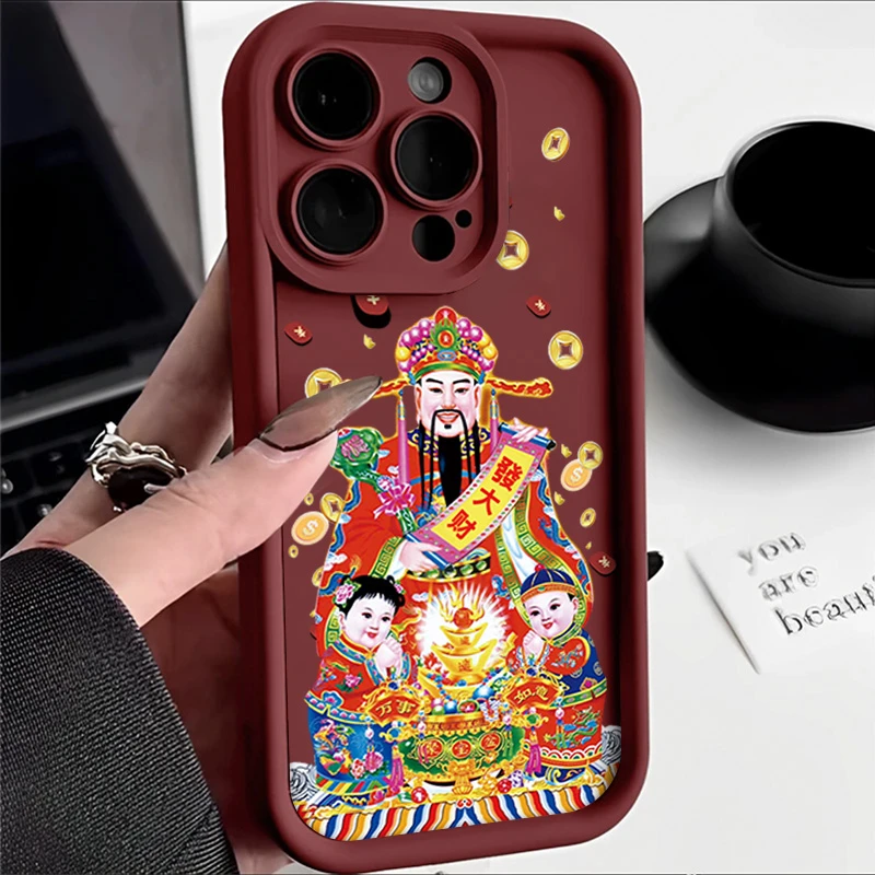 国风财神iPhone15苹果13手机壳14/11复古12防摔华为vivo小米oppo