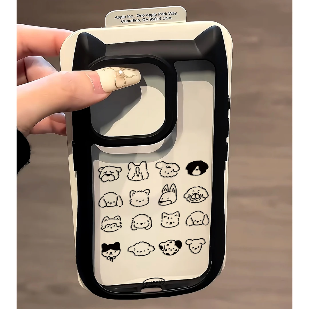 这家壳ins线条动物猫耳朵适用苹果15手机壳14可爱iPhone13新款121