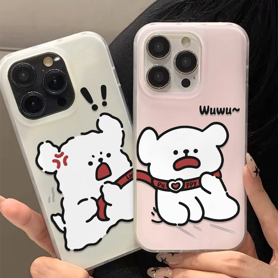 ins磨砂小狗情侣壳适用iPhone13苹果15手机壳11搞怪14promax软12