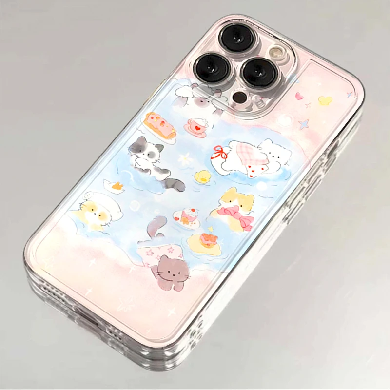 ins油画温泉猫咪13/11手机壳iPhone15卡通14软12华为vivo小米oppo