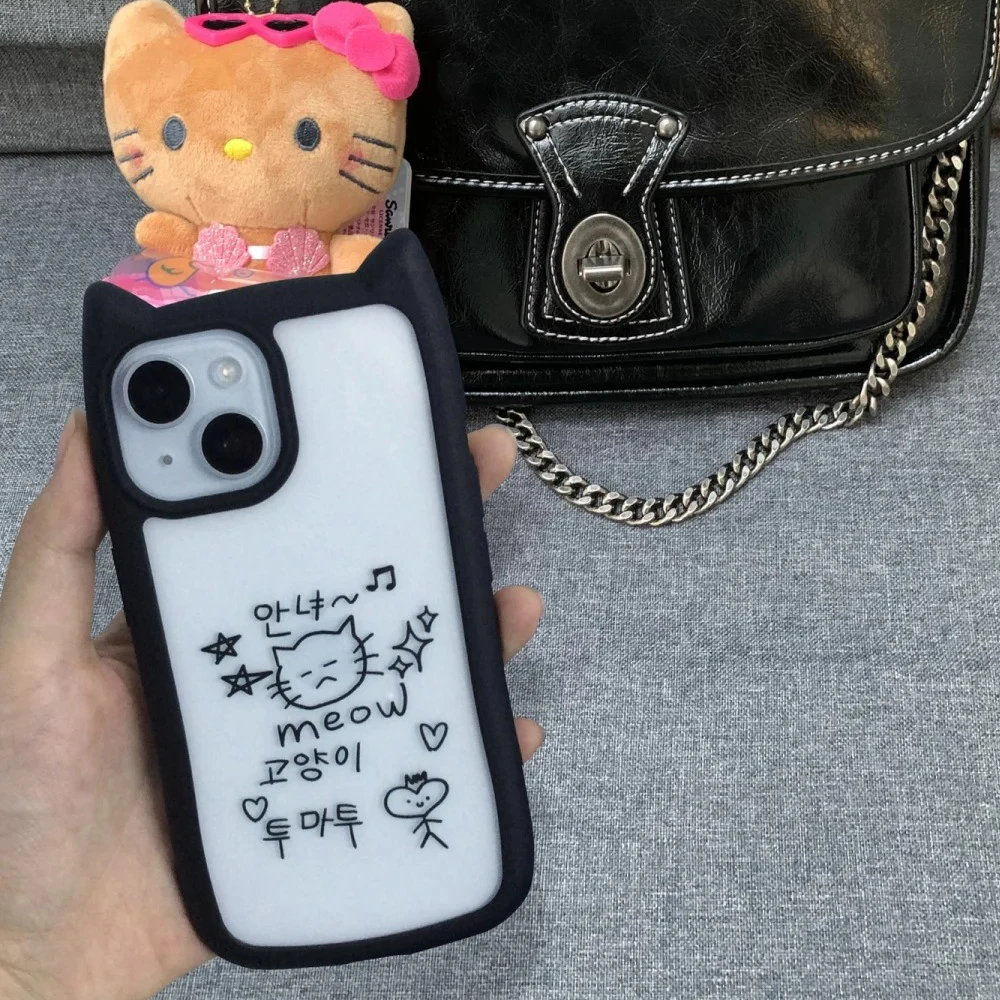 可爱猫耳朵猫咪适用iPhone15promax手机壳16苹果13/14透明12女11