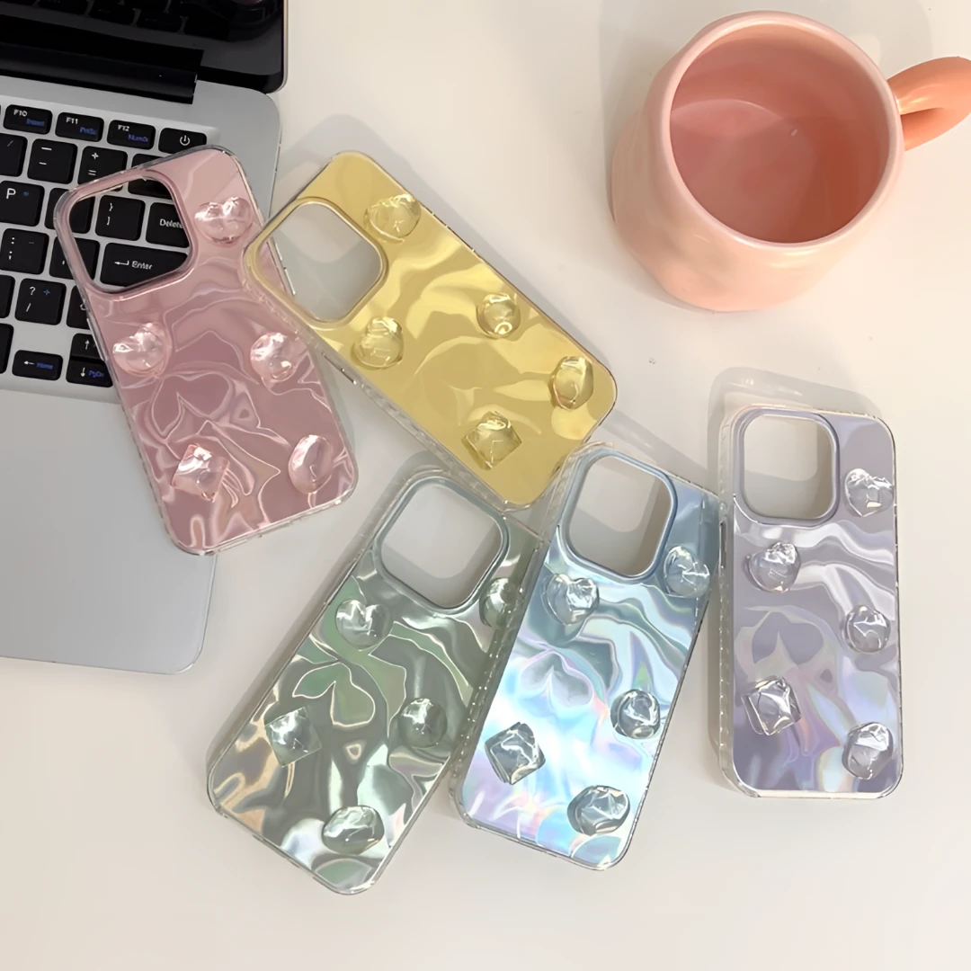 趣味壳ins梦幻水纹立体爱心iPhone15苹果14手机壳13/11闺蜜12多色