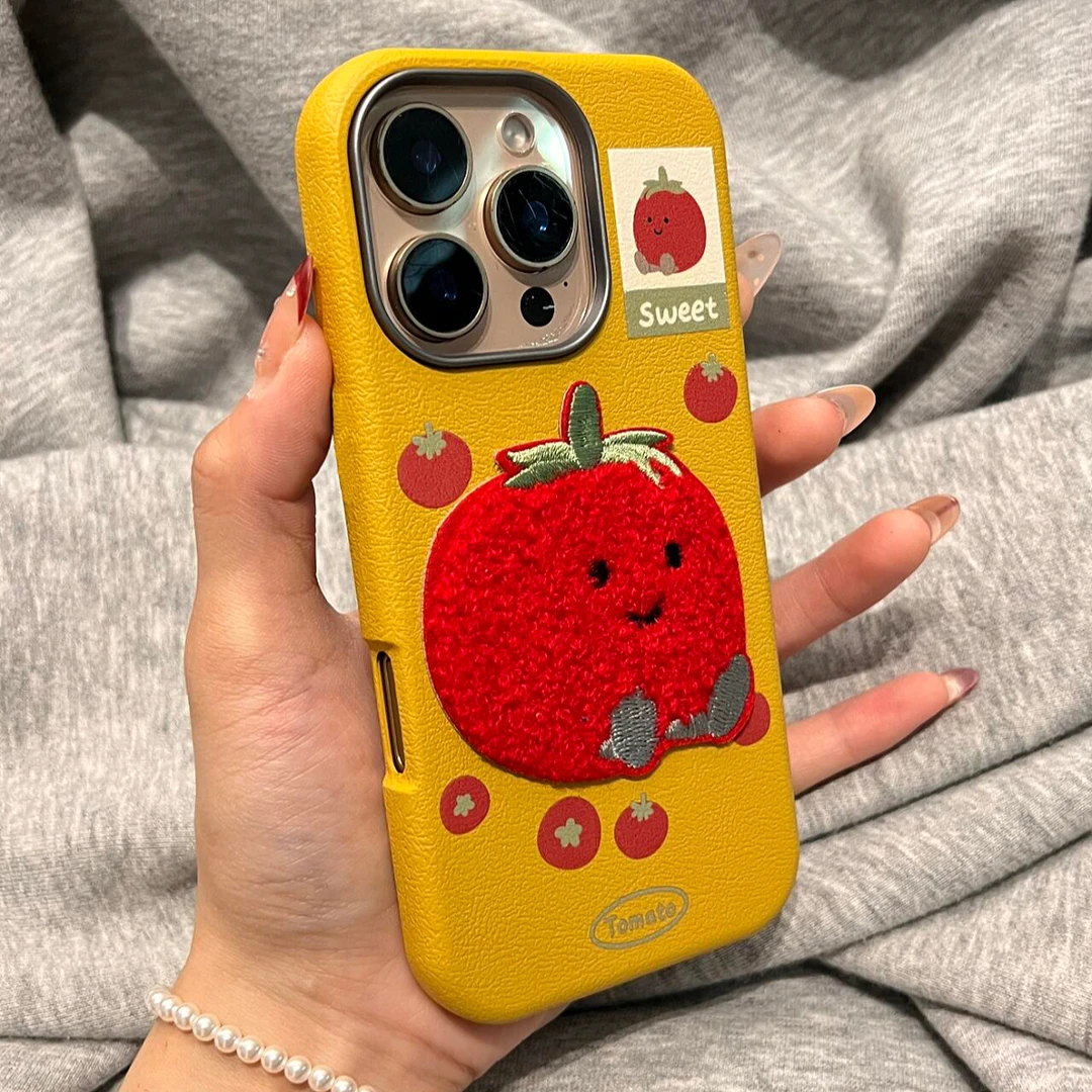 秋冬姜黄色毛绒番茄适用苹果15手机壳16promax/14可爱iPhone13/11