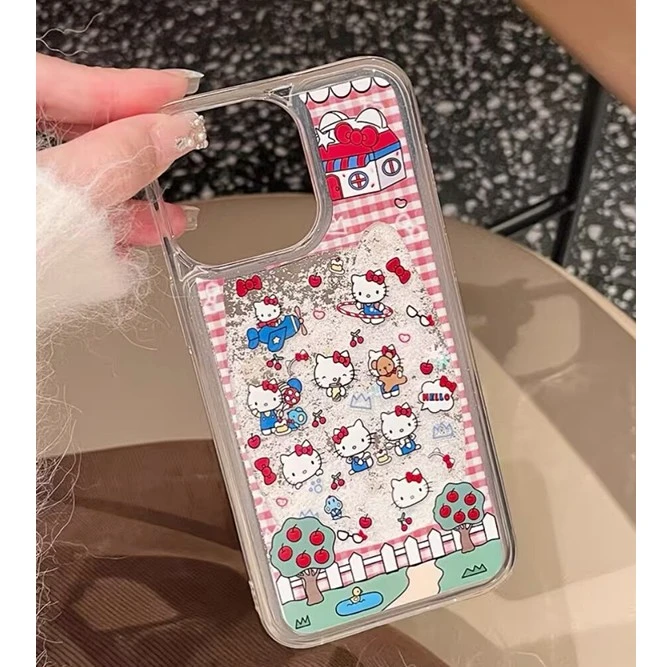 ins格纹流沙kitty苹果15promax手机壳11/13小众iPhone14少女12软
