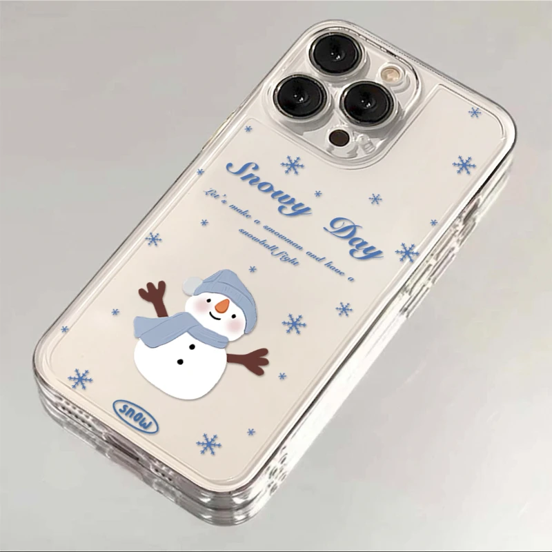 ins卡通雪人苹果15手机壳13/14透明iPhone11/12华为vivo小米oppo