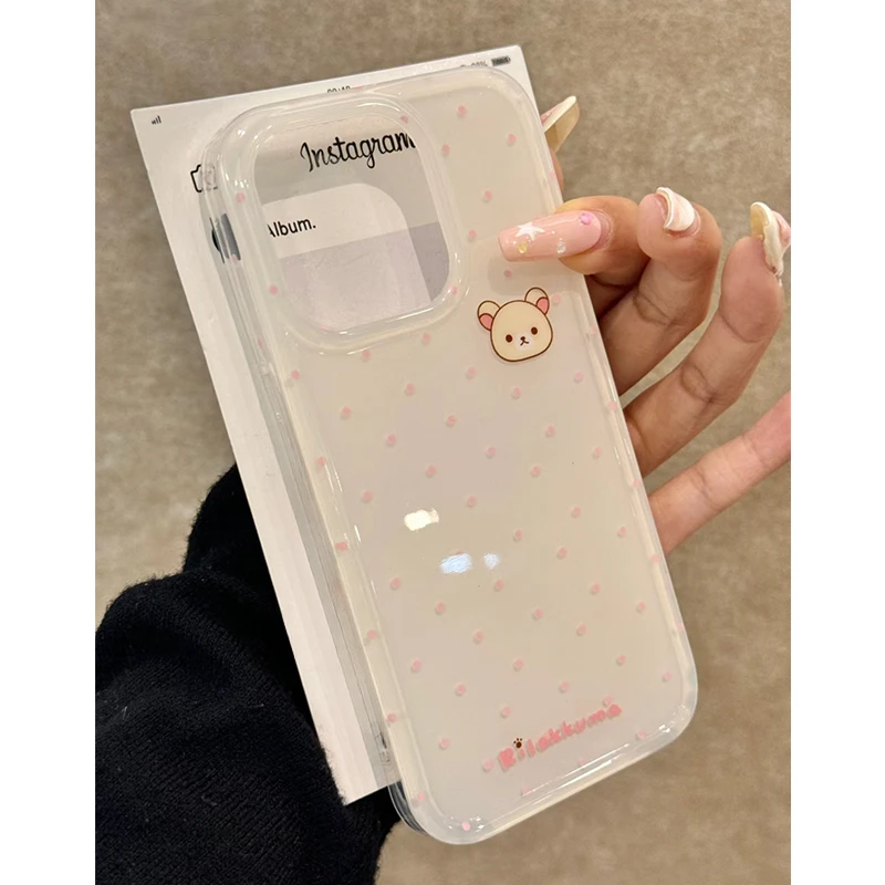 这家壳ins波点轻松熊适用iPhone16苹果13promax手机壳15/14软11女