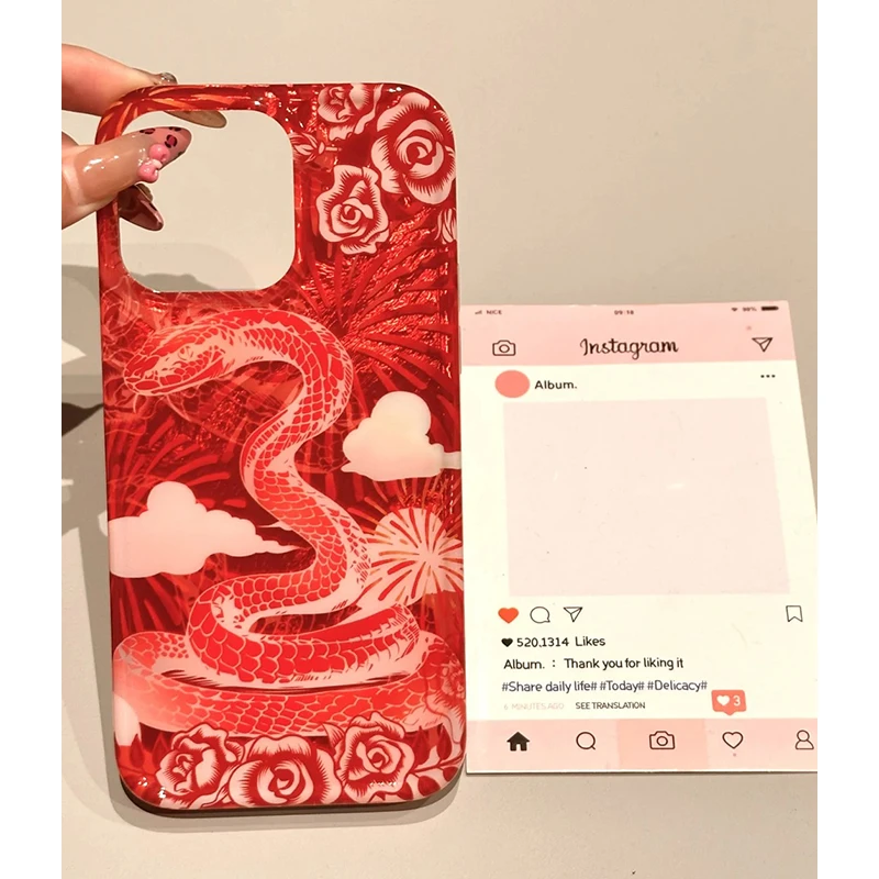 国潮烟花红蛇适用iPhone16苹果15/13手机壳14/11华为vivo小米oppo