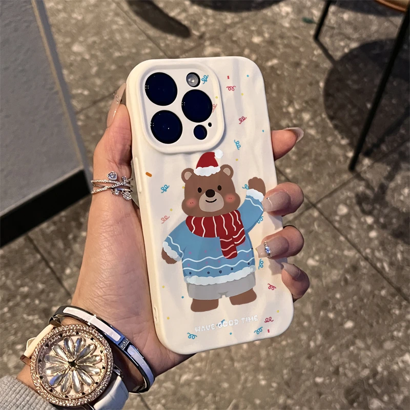 可爱冬日圣诞小熊iPhone13promax苹果15手机壳14卡通11/12防摔XR