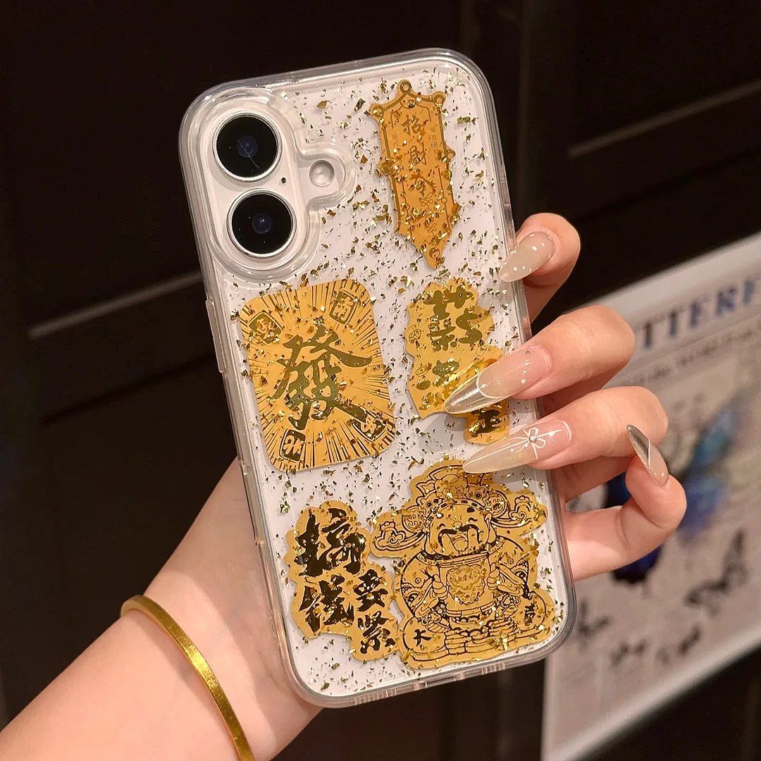 国潮金箔滴胶财神爷适用苹果16promax手机壳13/14/11高级iPhone15