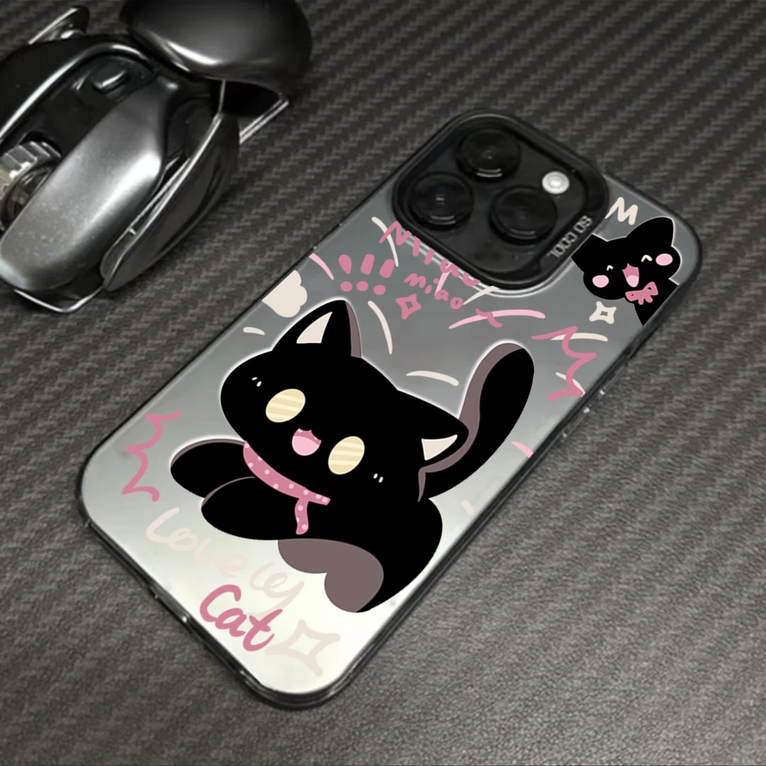 ins创意小黑猫iPhone14promax手机壳苹果15/13卡通12/XR潮牌XS软