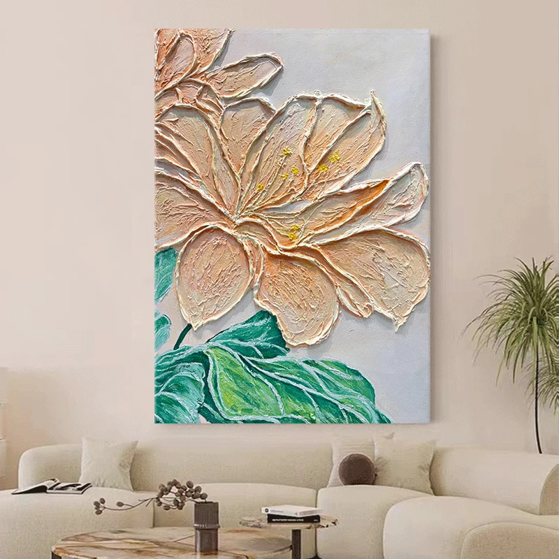 手绘油画装饰画客厅玄关餐厅花卉肌理画花开富贵奶油风大芬村挂画